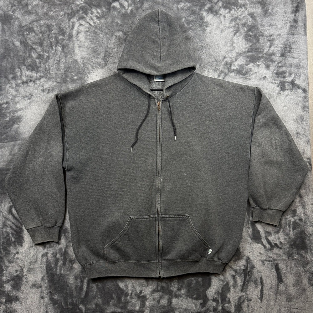 Discus Athletic Zip Hoodie 2XL Grey Vintage 90s Made in USA Faded Sweatshirt